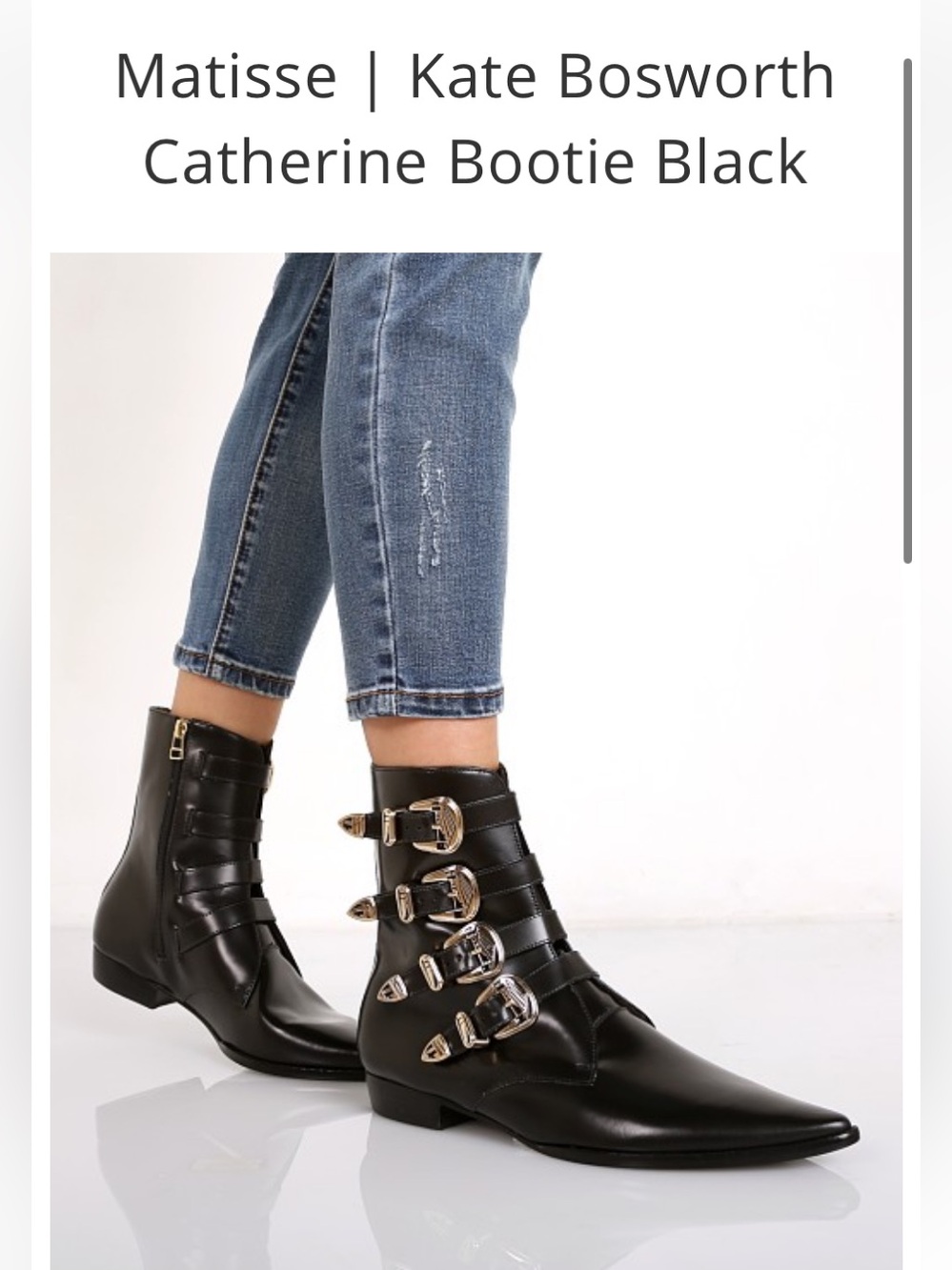 Matisse Kate Bosworth Catherine Black Pointed Buckle Ankle Boots
